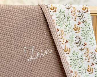 Embroidered Personalized baby blanket boy Waffle baby blanket with name Stroller blanket Organic Rainbow baby muslin blanket