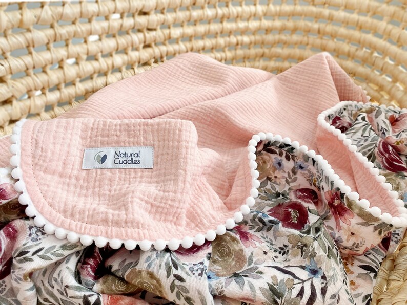 Pink blossom Super soft Baby blanket from Organic cotton baby Girl blanket cotton Baby swaddle blanket Personalised baby wrap nude pink flowers