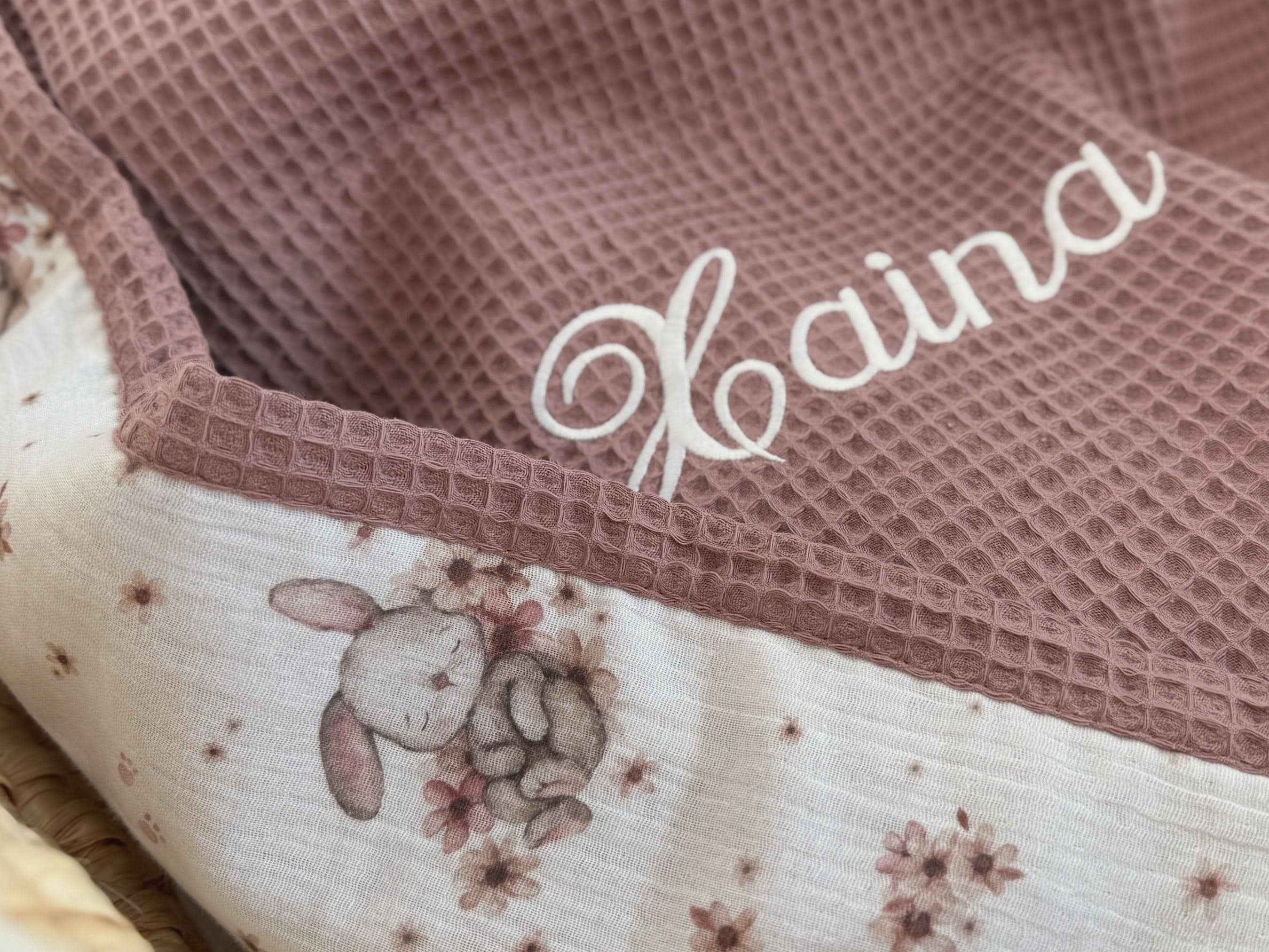 Personalized Waffle Baby Blanket- Organic Cotton Newborn Blanket, Embroidered Name Blanket, Soft & Lightweight Baby Swaddle Blanket