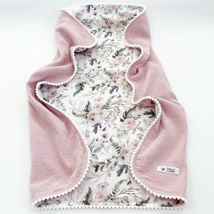 Pink blossom Super soft Baby blanket from Organic cotton baby Girl blanket cotton Baby swaddle blanket Personalised baby wrap image 2
