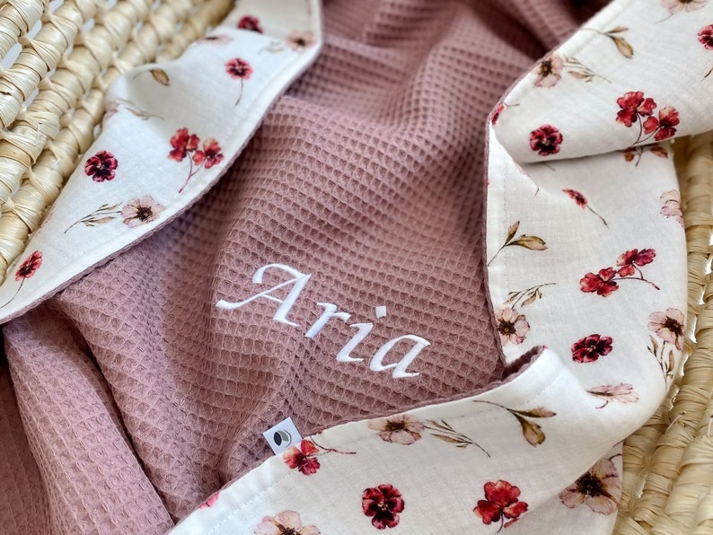 Personalised Cotton Baby blanket Organic cotton baby receiving waffle blanket Organic cotton Baby boy Baby bunny blanket Custom blanket mau ve floral