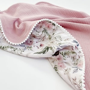 Pink blossom Super soft Baby blanket from Organic cotton baby Girl blanket cotton Baby swaddle blanket Personalised baby wrap old pink blossom