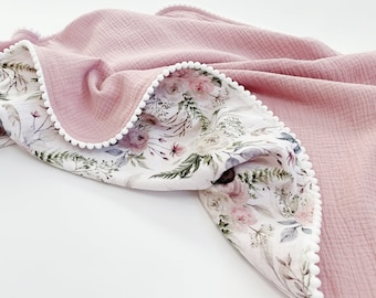 Pink blossom Super soft Baby blanket from Organic cotton baby Girl blanket cotton Baby swaddle blanket Personalised baby wrap