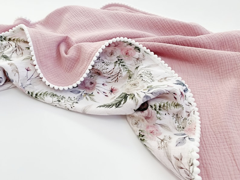 Pink blossom Super soft Baby blanket from Organic cotton baby Girl blanket cotton Baby swaddle blanket Personalised baby wrap old pink blossom