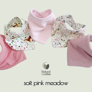 Babero de bebé impermeable, baberos de bandana muslin, paño de eructo de niño 100% algodón orgánico bebé regalo de bebé recién nacido niño soft pink meadow