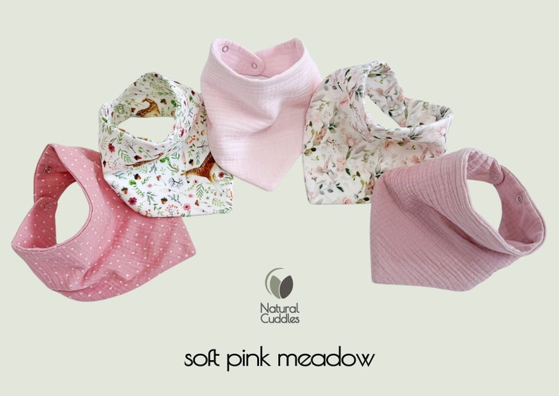 Baby-Lätzchen wasserdicht, Musselin-Bandana-Lätzchen, Spucktuch für Jungen 100 % Bio-Baby-Baumwolle, Geschenk für Neugeborene, Baby Junge soft pink meadow