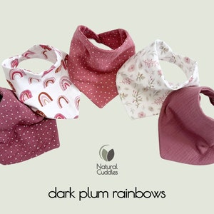 Baby-Lätzchen wasserdicht, Musselin-Bandana-Lätzchen, Spucktuch für Jungen 100 % Bio-Baby-Baumwolle, Geschenk für Neugeborene, Baby Junge dark plum rainbows