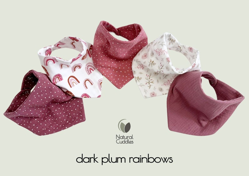 Baby-Lätzchen wasserdicht, Musselin-Bandana-Lätzchen, Spucktuch für Jungen 100 % Bio-Baby-Baumwolle, Geschenk für Neugeborene, Baby Junge dark plum rainbows