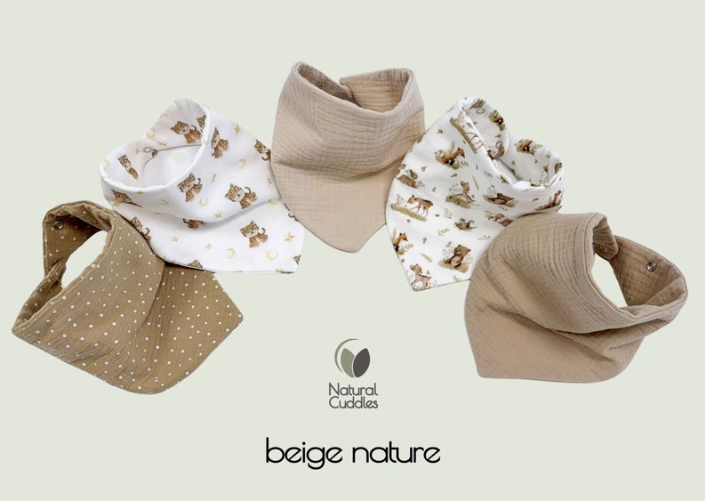 Bavoir imperméable, bavoirs bandana en mousseline, chiffon pour les rots de bébé garçon 100 % coton bio pour bébé, cadeau pour nouveau-né, bébé garçon beige nature