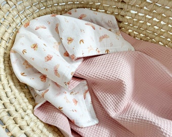 Crib baby summer blanket. Gauze Cotton Newborn Waffle Swaddle Blanket. Personalized 1st birthday gift