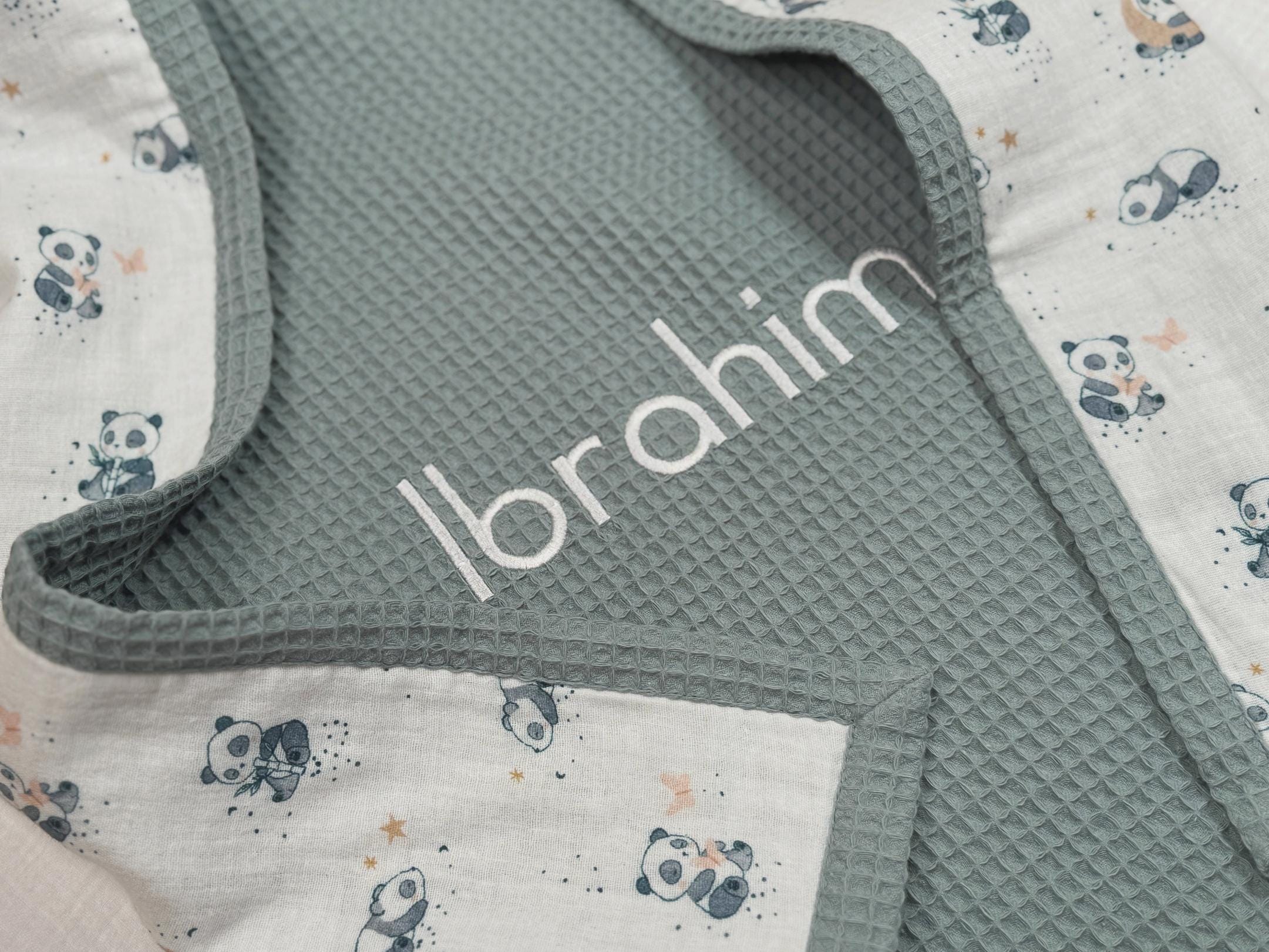 Personalized Organic Cotton Baby Blanket, Personalized Waffle Blanket, Custom Embroidered Name, Baby Shower Gift Girl, Woodland Nursery