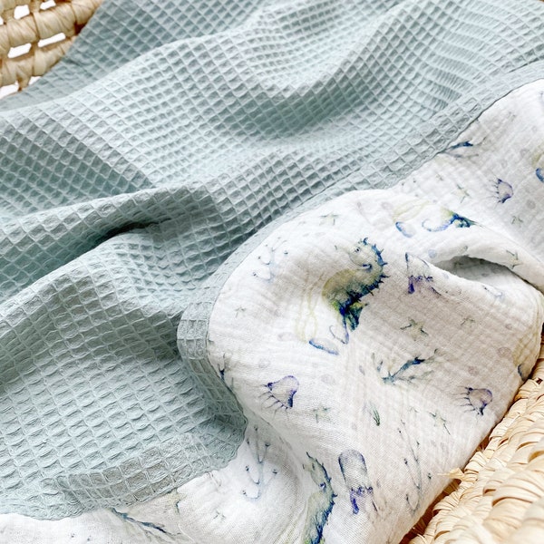 Personalisierte Babydecke Kinderwagendecke Natürliche swaddle mit Namen Bio-Empfangsdecke bestickt Kuscheldecke Couverture bébé