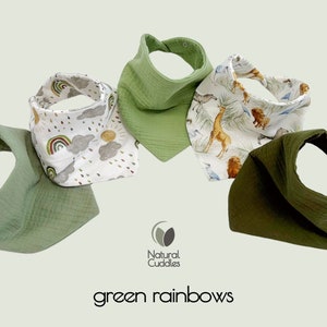 Bavoir imperméable, bavoirs bandana en mousseline, chiffon pour les rots de bébé garçon 100 % coton bio pour bébé, cadeau pour nouveau-né, bébé garçon green rainbows