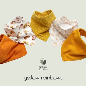 Baby-Lätzchen wasserdicht, Musselin-Bandana-Lätzchen, Spucktuch für Jungen 100 % Bio-Baby-Baumwolle, Geschenk für Neugeborene, Baby Junge yellow rainbows