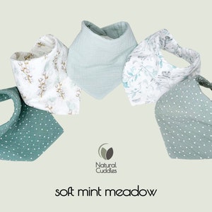 Bavoir imperméable, bavoirs bandana en mousseline, chiffon pour les rots de bébé garçon 100 % coton bio pour bébé, cadeau pour nouveau-né, bébé garçon soft mint meadow