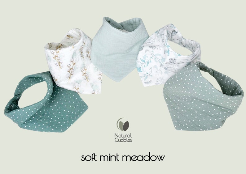 Bavoir imperméable, bavoirs bandana en mousseline, chiffon pour les rots de bébé garçon 100 % coton bio pour bébé, cadeau pour nouveau-né, bébé garçon soft mint meadow