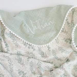 Embroidered Name Swaddle Blanket for Newborn - New Mom Gift, Custom Baby Shower Gift, Organic Swaddle Blanket, Muslin Baby Blanket