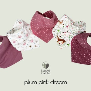 Bavoir imperméable, bavoirs bandana en mousseline, chiffon pour les rots de bébé garçon 100 % coton bio pour bébé, cadeau pour nouveau-né, bébé garçon plum pink dream