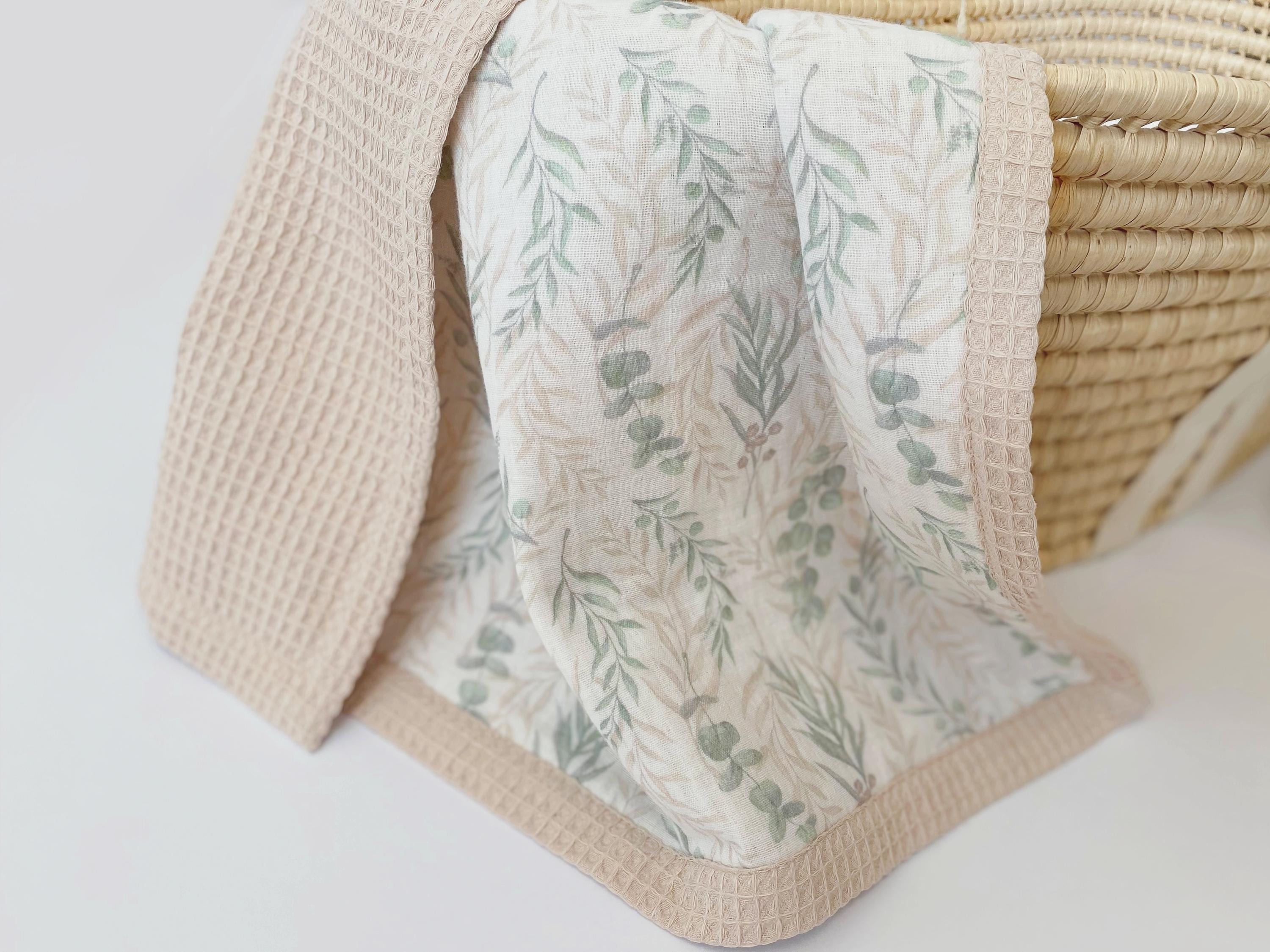 Soft 100% Cotton Baby Blankets, Handmade in Europe, Premium Waffle Cotton, Soft Lightweight Newborn Blanket, Embroidered Name Christmas Gift