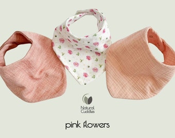 Bavoirs imperméables en mousseline rose, bavoirs bandana double face triple épaisseur pour bébé, gaze de coton bio, bavoirs bébé garçon