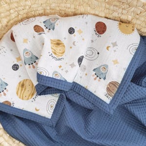 Baby Blanket Planets Solar System, Baby Boy Blanket with Name,  Outer Space Nursery, Custom Name Blanket, Baby Shower Gift, Baby Boy Gift