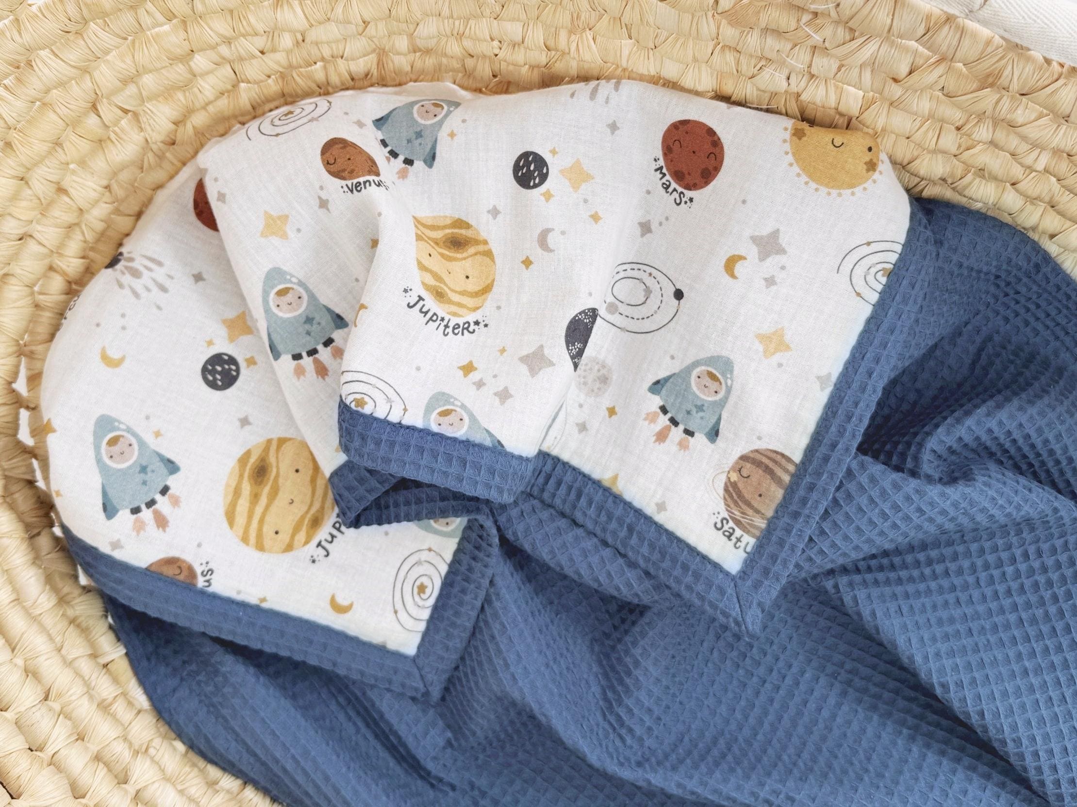 Baby Blanket Planets Solar System, Baby Boy Blanket with Name,  Outer Space Nursery, Custom Name Blanket, Baby Shower Gift, Baby Boy Gift
