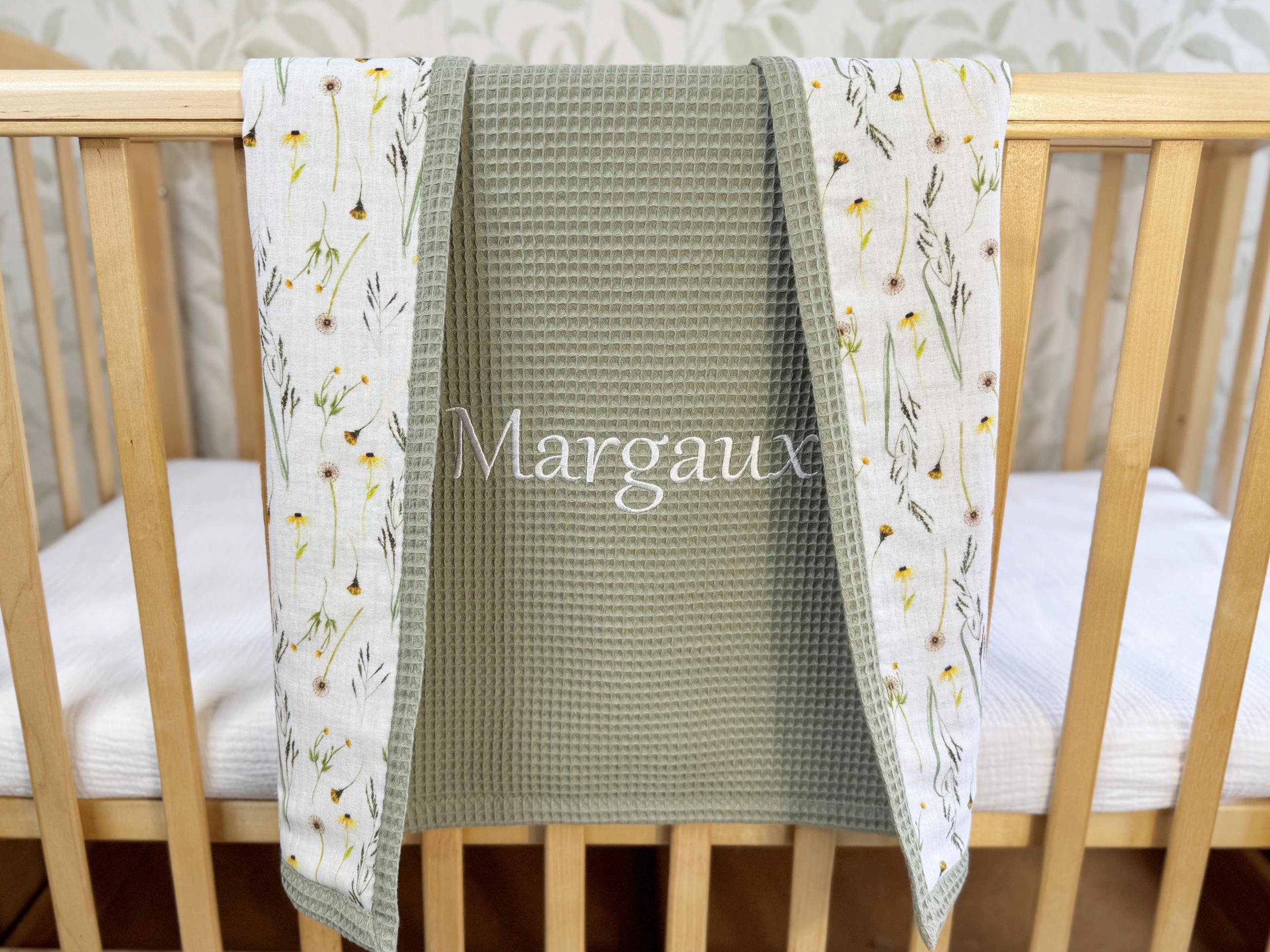 Embroidered Name Baby Blanket, Personalized Baby Blanket, Organic Cotton Muslin Swaddle, Lightweight Woodland Summer Blanket