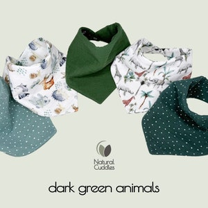 Baby bib waterproof, Muslin bandana bibs, Baby boy burp cloth 100% organic baby cotton Newborn baby gift Baby boy dark green animals