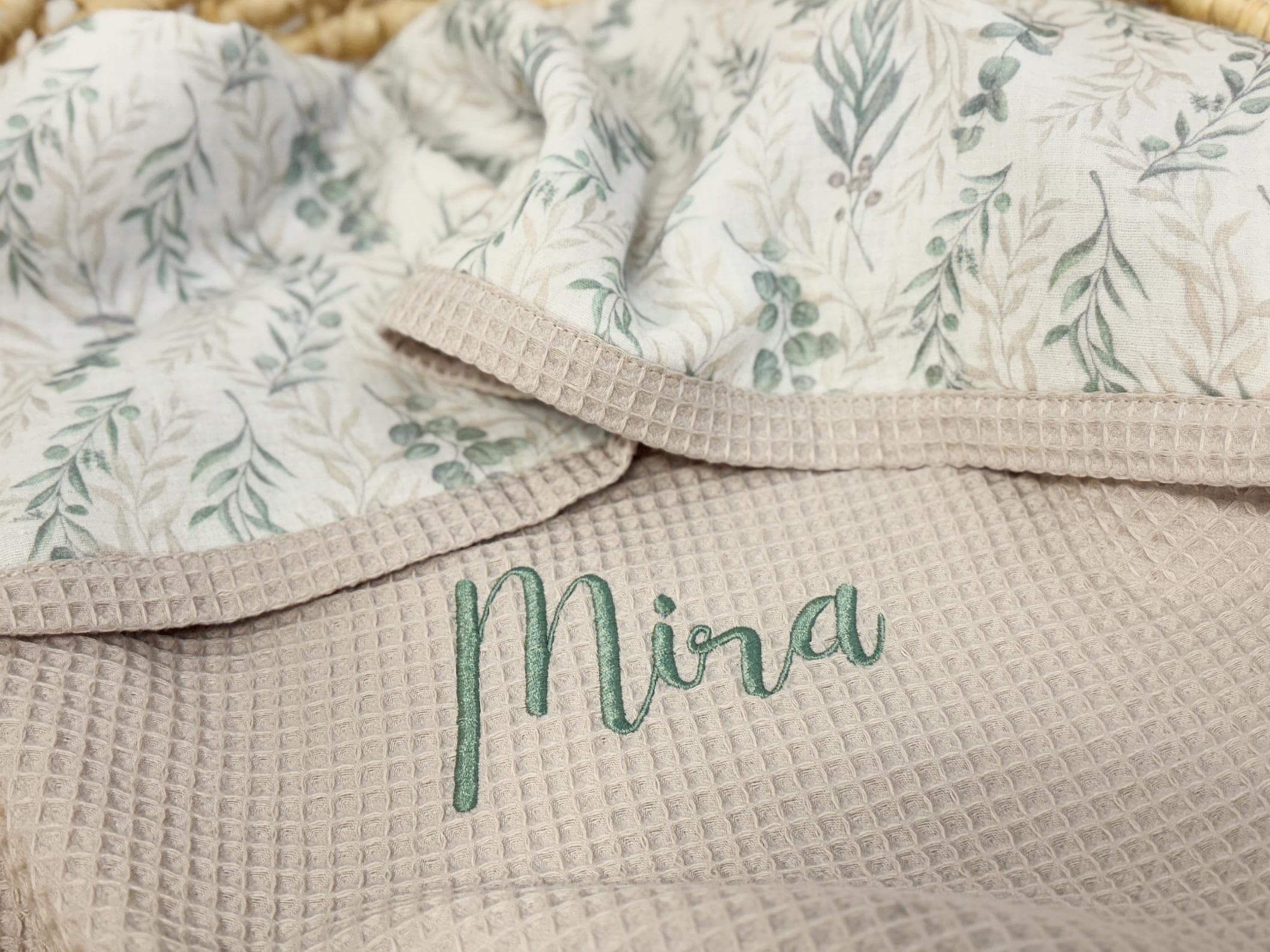Personalized Waffle Baby Blanket - Organic Muslin Swaddle - Custom Baby Blanket- Christmas Newborn Blanket - Embroidered Name Blanket