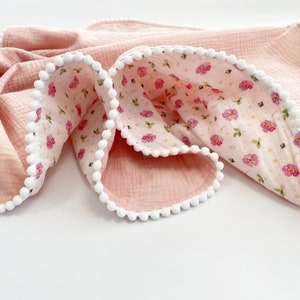 Personalised Baby blanket from Organic cotton Baby gift for newborn Baby receiving blanket Embroidered Super soft baby blanket Baby wrap pink flowers