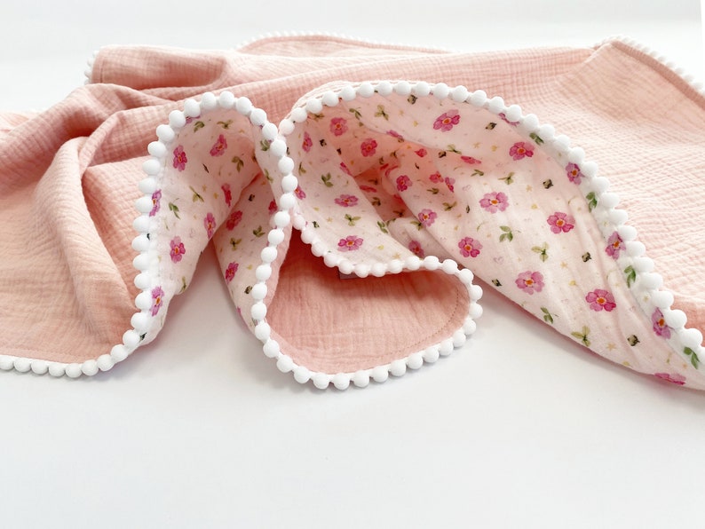 Personalised Baby blanket from Organic cotton Baby gift for newborn Baby receiving blanket Embroidered Super soft baby blanket Baby wrap pink flowers