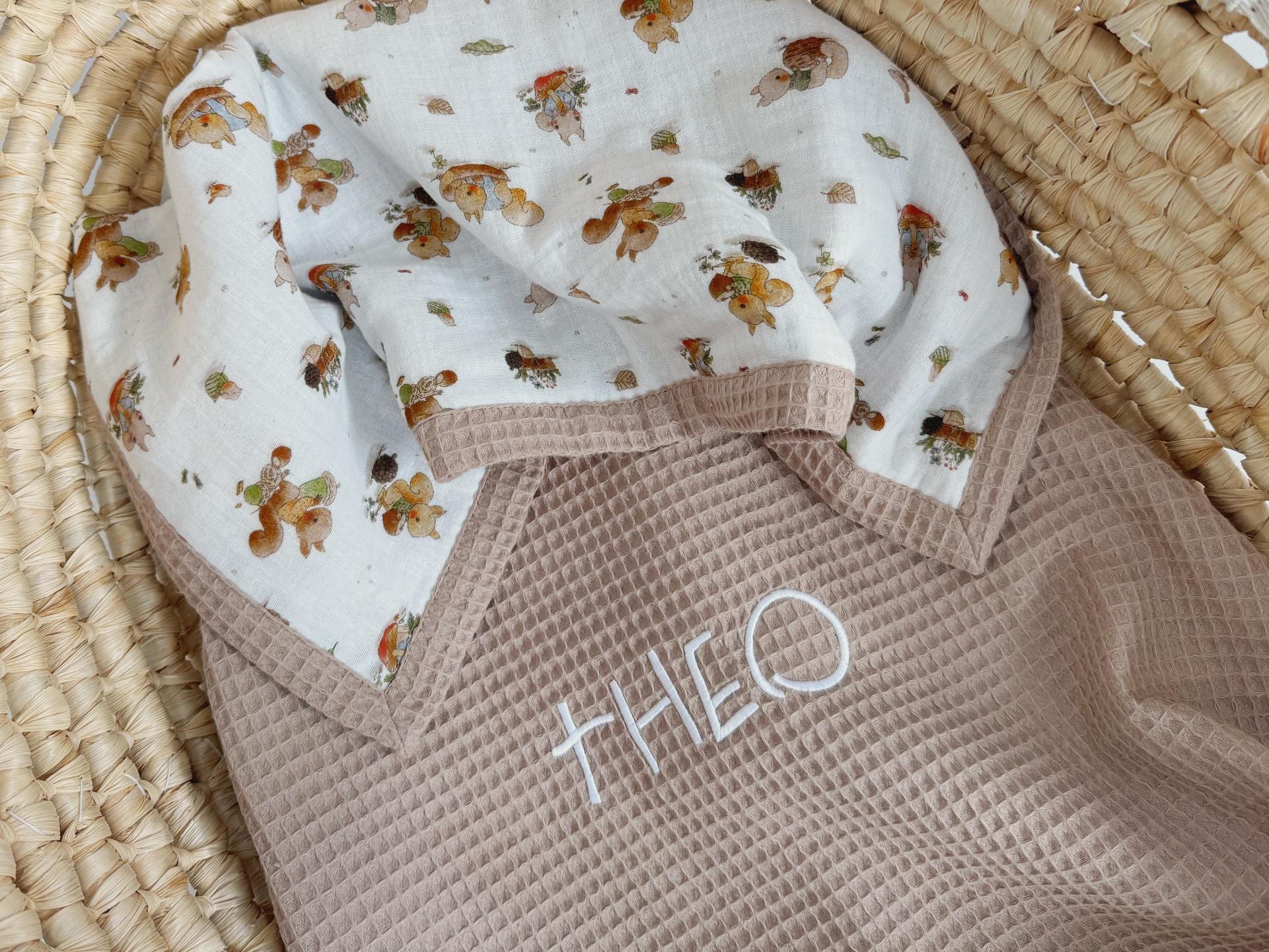 Ocean Baby Blanket - Embroidered name - Organic Cotton Blanket, Under the Sea Theme, Newborn Gift, Custom Name Blanket for Baby