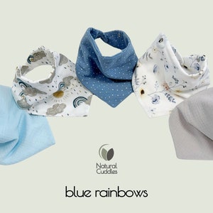 Baby bib waterproof, Muslin bandana bibs, Baby boy burp cloth 100% organic baby cotton Newborn baby gift Baby boy blue rainbow