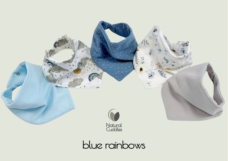 Baby bib waterproof, Muslin bandana bibs, Baby boy burp cloth 100% organic baby cotton Newborn baby gift Baby boy blue rainbow