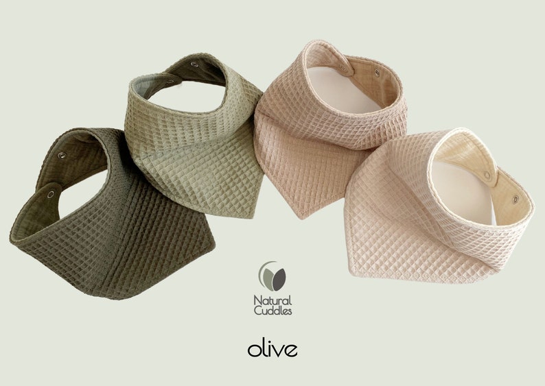 Must have baby drool bibs. Absorbent 3 layer bandana waffle bibs from organic cotton. olive