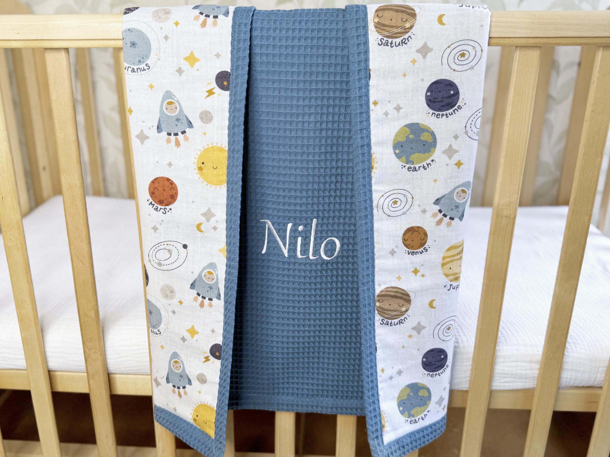 Personalized Organic Cotton Baby Blanket, Personalized Waffle Blanket, Custom Embroidered Name, Baby Shower Gift Girl, Woodland Nursery