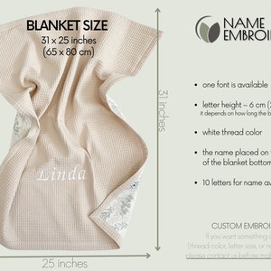 Manta de gofre para bebé personalizada de primavera, manta beige con nombre para recién nacido, envoltorio de muselina orgánica o manta de cuna imagen 6