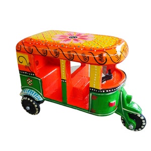 Hand Painted Wooden Indian Auto Rickshaw Decor Art Eid Diwali Gift, for event decoration.