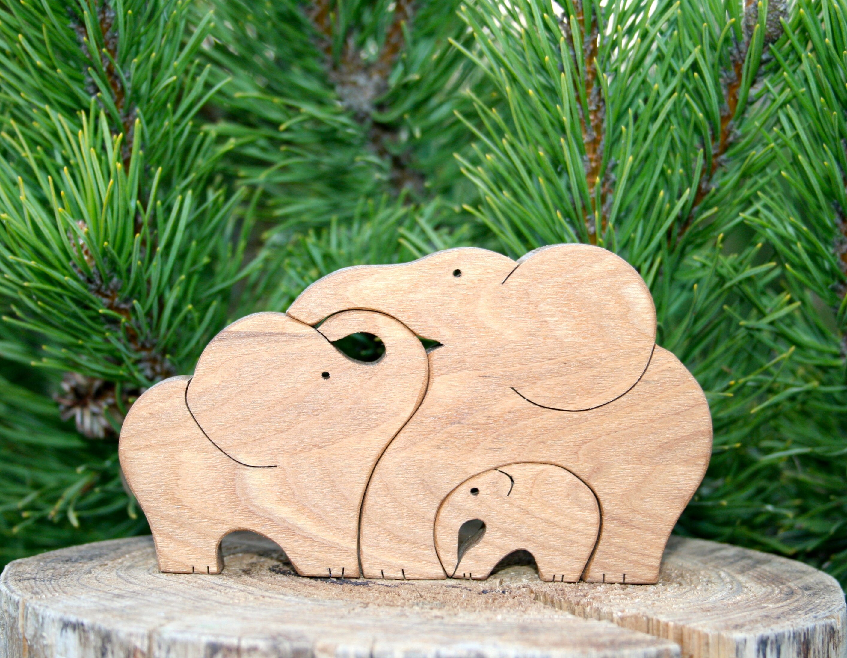 Wooden elephant family puzzle Montessori baby toddler toy Etsy