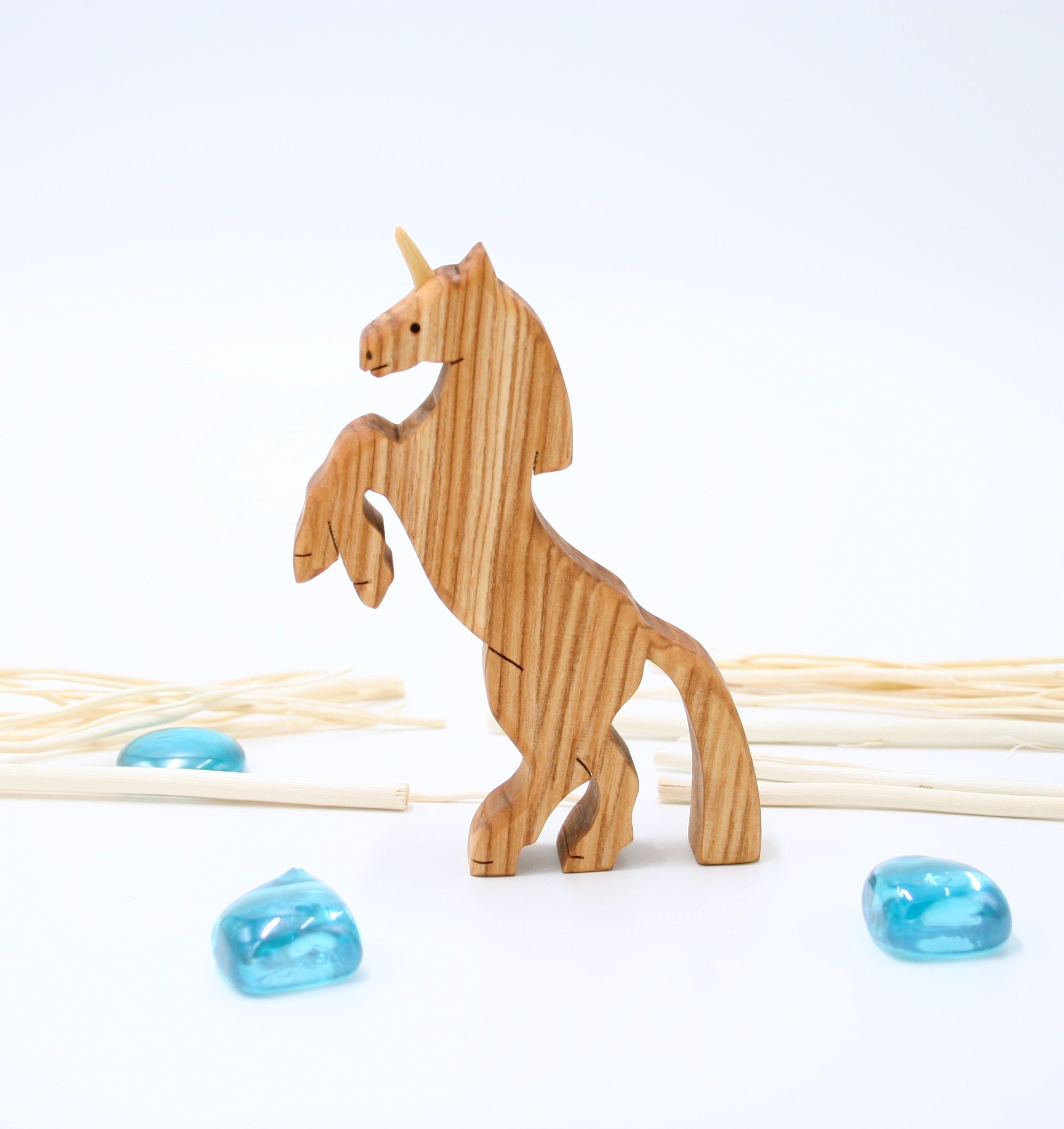 Unicorn animal figurine Wooden unicorn Montessori toy Etsy