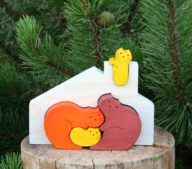 Wooden Cat Puzzle Waldorf Toys Montessori Toys Wooden Toys Nursery Decor Baby Toys Kids Toys Learning Toy Jigsaw Puzzles Toys Games Kromasol Com