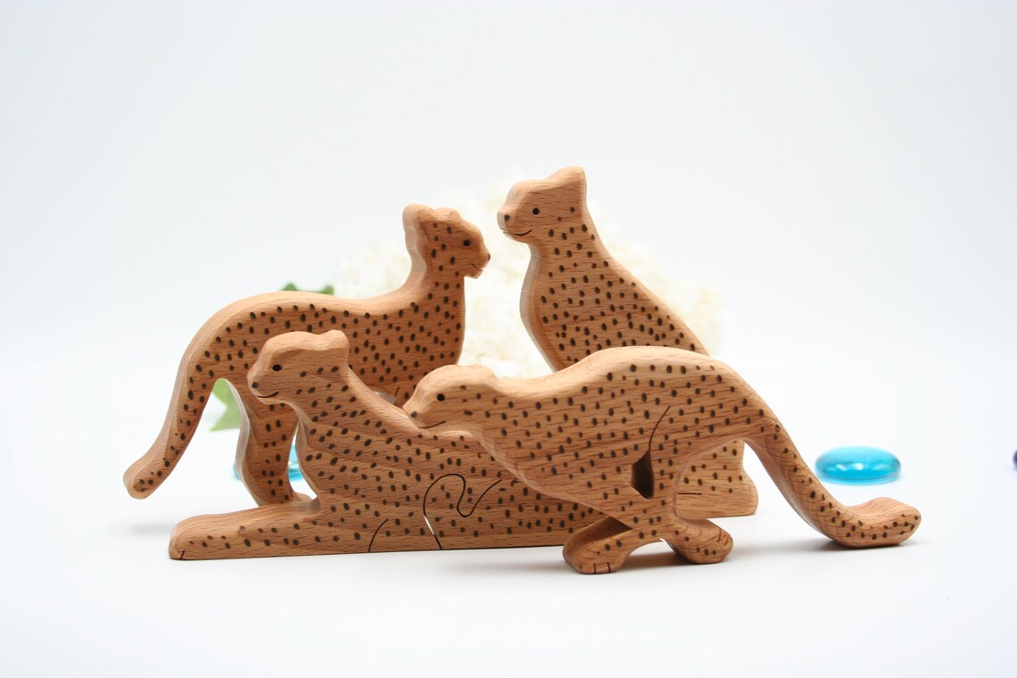 Cheetah family toy cheetah figurine Montessori baby toys Etsy
