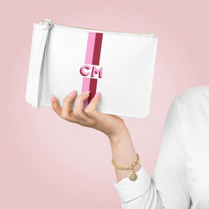 Embrague de lujo Monograma Mini bolso de maquillaje Bolso de pulsera personalizado Iniciales Monograma Cuero vegano Embrague Monedero Zip Bolsa Cheque