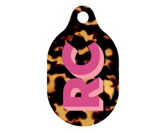 Monogramm Schildpatt AirTag Halter: Personalisierter Schlüsselanhänger