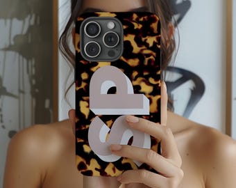 iPhonegeval met schildpadmonogram, iPhone 13-hoesje, iPhone 15-hoesje, iPhone 14-hoesje, grote initialen, gepersonaliseerd hoesje, iPhone 15 Pro Max-hoesje