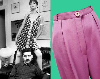 ¡VINTAGE de la calle de la fibra! Pantalones especiales de diseñador francés de lana rosa Paco Rabanne de los años 80