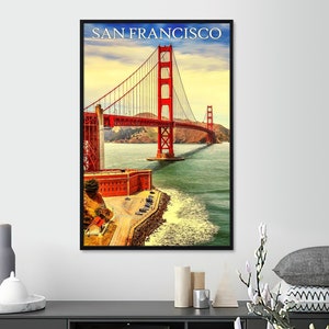 San Francisco vintage poster. Golden Gate San Francisco vintage poster. Retro poster interior decoration gift idea.