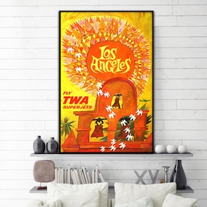 Los Angeles travel poster TWA superjets . Poster art Los Angeles vintage travel poster . Vintage wall art Los Angeles home decor gift idea