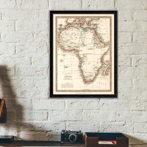 Carte ancienne Afrique par Johnston 1839. Poster vintage du monde. Carte ancienne du monde. Art mural décoration affiche vintage.