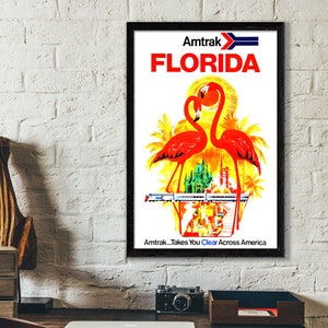 Florida vintage travel poster. Florida vintage poster AMTRACK poster . Florida vintage wall art home decor gift idea .